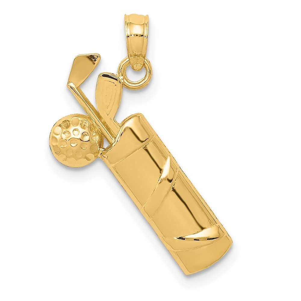10k Yellow Gold Sports Polished Golf Bag Necklace Charm Pendant 280$